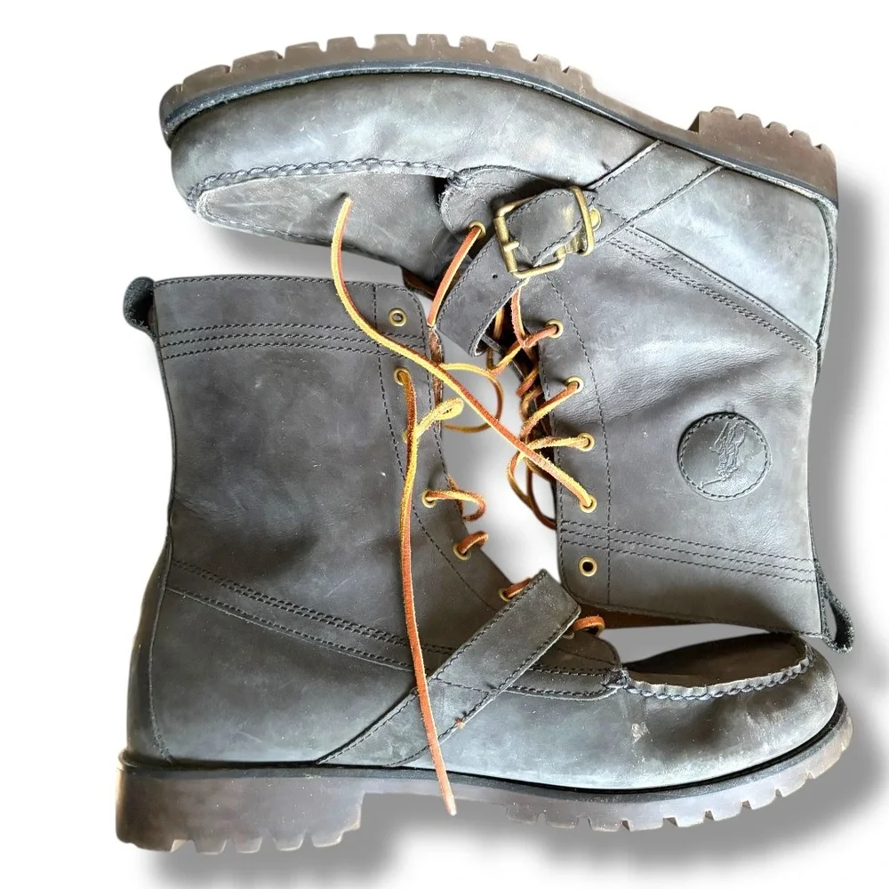Vintage Polo‎ Ralph Lauren Men Ranger Lace Up Buckle Boots Brown Leather 15D